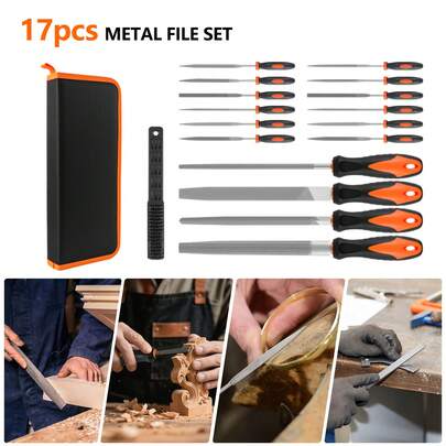HSHa 17-teiliges Kombi-Metallfeilen-Set, professionelle Feilenwerkzeuge, hochwertige Metallfeilen mit Aufbewahrungstasche, Nadelset, rund, flach, dreieckig, halbrund, quadratisch, für Holz, Metall, DIY-Werkzeugset