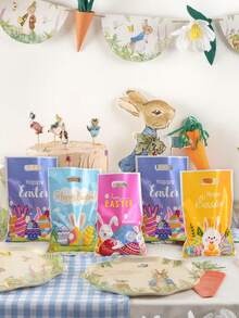 50/30/10pcs Easter Gift Packaging Bags, Cute Rabbit Print Pattern Handled Bags, Party Favor Bags, Gift Wrapping Supplies, Candy Cookies Packaging Bags, Party Giveaway Bags, Suitable For Holiday Parties, Spring Themed Events, Birthday Parties, Easter Egg Hunt - Multicolor - View 8