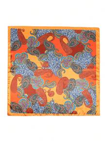 1pc Women's Large 90cm Paisley Print Satin Scarf, Silky Feeling Headscarf/Neckerchief - Orange - View 4