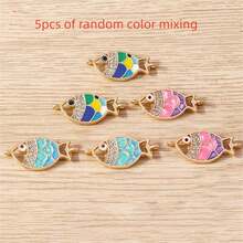 5pcs Unique & Stylish Antique-Style Fish Double Loop Connector For Diy Jewelry Making, Suitable For Women's Bracelet/Necklace Matching - Multicolor - View 12