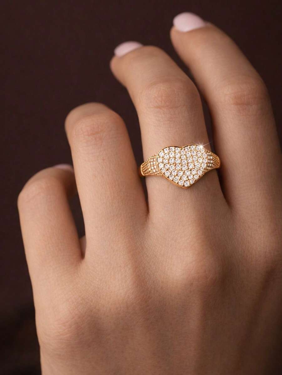 Tsnamer 这款时尚的心形女士戒指镶嵌合成锆石，是完美的节日礼物之选。 - 戒指 - 查看 1