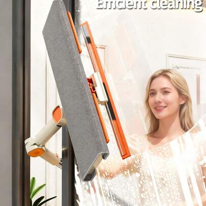 一套两件装可调节窗户清洁刮水器和刷子 - 多功能塑料刷毛，不锈钢手柄，适用于家庭和户外玻璃及地板清洁，是客厅、卧室、浴室的完美礼物 - 节日和新年礼物
