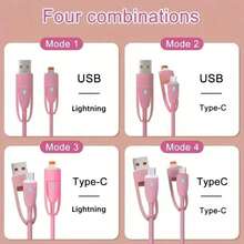 Durcord 4in1 66W/100W(MAX)/27W Fast Charging Cable,For  Charger Cable,Silicone Charging Cable,Universal Compatibility With /Android/Type-C USB Devices Portable Charger,Portable Charger,Charging Cable Compatible With  17/16/15/14/13/12/11/ S24/S23/S22/S21, Vivo,Compatible With Samsung,Universal Efficient Charging Adapter - Pink/1pcs - View 3