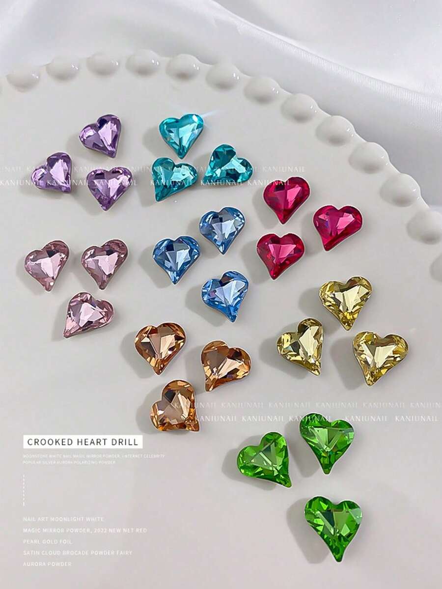 50顆 12*13mm 彩色不對稱心形 K9 玻璃水鑽，超亮美甲裝飾，DIY 美甲材料美甲用品美甲寶石美甲飾品 - 彩色 - 查看 1