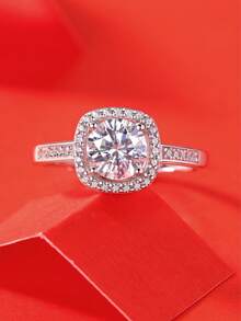 925纯银莫桑石戒指，女士款，低过敏性，高端订婚/结婚戒指，情人节/生日礼物，防氧化礼盒包装 - 銀色 - 查看 6