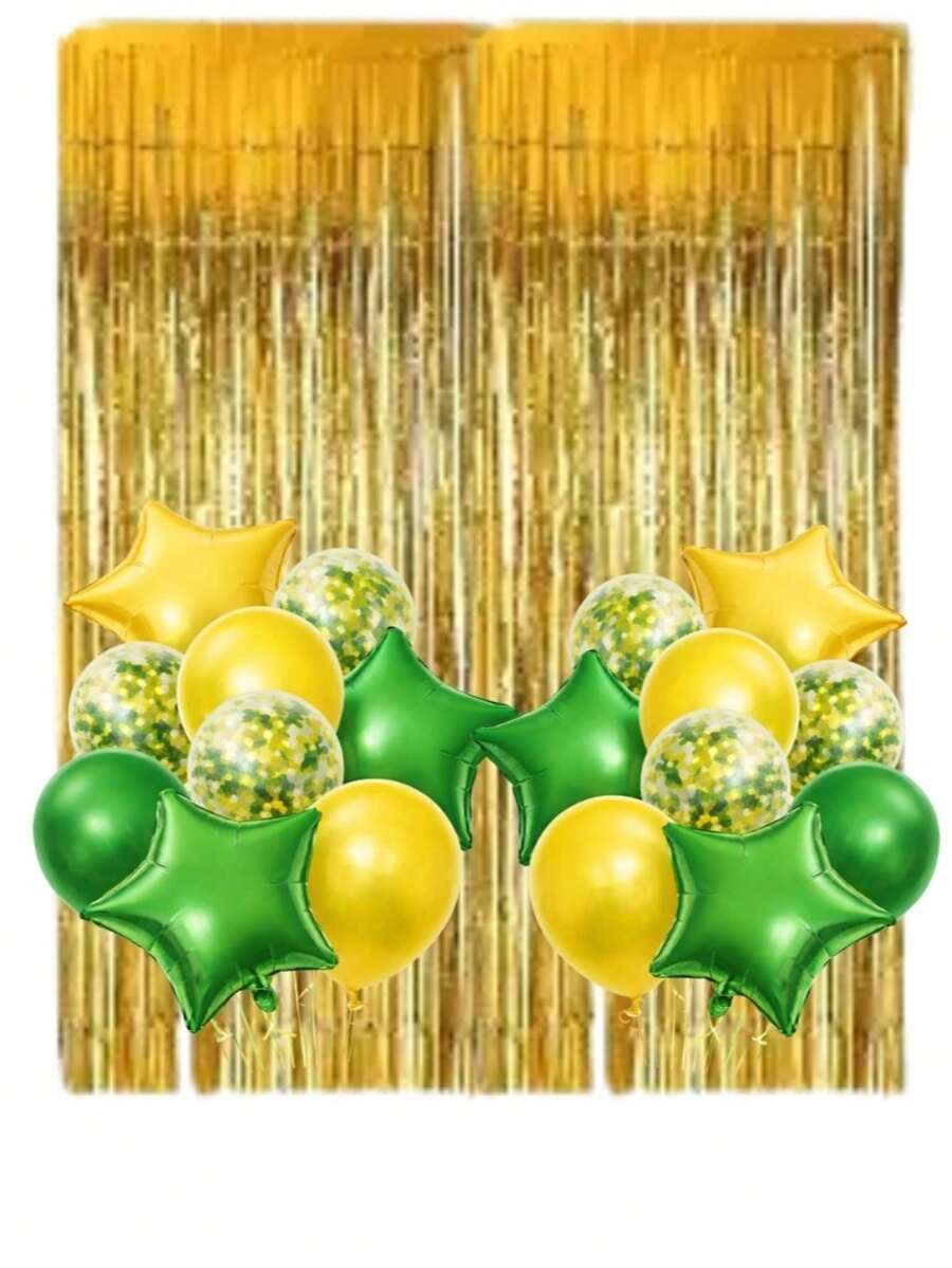 Kit Of 20 Balloons + 2 Curtains For Parties And Decorations Related To The Brazil World Cup. - 金色 - 查看 1