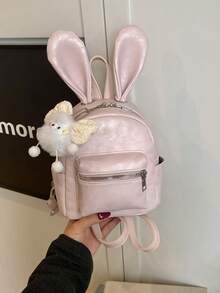 Korean Style Women Rabbit Ear Backpack, Large Capacity Niche Design Casual Backpack, Simple Fashionable Shoulder Bag - A - View 2