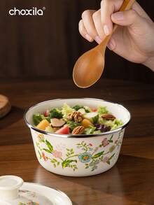 1 pieza Tazón de arroz con tapa con diseño esmaltado, tazón de sopa, tazón para fideos instantáneos, tazones esmaltados, material metálico resistente a los arañazos, apto para lavavajillas, artículos de cocina esenciales para cocinar en casa y comidas de camping - Cuenco esmaltado - Ver 7