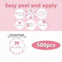 500 Peças Adesivos Decorativos Laço Rosa Obrigado, Redondos de 1 Polegada, Scrapbooking, Diário, Fitas Decorativas DIY, Cartões, Envelopes, Embrulho de Presente, Adequado para Festas Diárias e de Feriados, Adesivo de PVC - 500 adesivos Adesivos laço rosa B - Visão 5