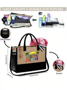Black Khaki Set With The Letter "Beach" Printed On It, Beach Bag, With Makeup Bag, Small Square Bag, Hat, Large Capacity, Shoulder Strap, Adjustable, Convenient Small Bag Combination, Solving The Problem Of Messy Travel Cosmetics, Professional Makeup Bag, Square Bag, Tote Bag, Coin Purse, Storage Bag, Pen Bag - Multicolor - View 7