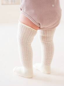 3 Pasang Kaos Kaki Bayi Musim Panas, Kaos Kaki Setinggi Lutut Bergaris Jala, Warna Polos, Kaos Kaki Anti Nyamuk Cocok untuk Dipakai Sehari-hari - MultiWarna - View 4