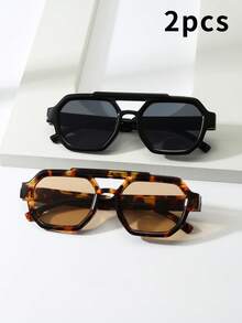 1pc Unisex Square Frame PC Material Glasses, Minimalist Stylish High-End Fashion, Suitable For Travel, Leisure, Party, Beach, Daily Wear - 2-piece Combo Pack (Tortoiseshell Tea + Black Tea) - View 3