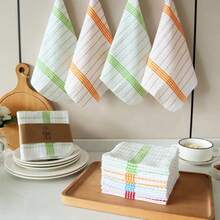 4pcs/Set Minimalist Plaid Woven Striped Dishcloths, Household Stain Removal Rags, Kitchen Absorbent Cleaning Cloth Set - Multicolor - View 4