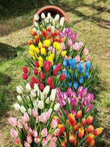 7pcs/1set Artificial Tulips Multi-Color Lifelike Fake Flower – High-Quality Faux Floral With Realistic Texture, Ideal For Apartment Decor, Rental Friendly Home Indoor Vase, Dining Table, Bedroom & Valentine's Day Mother's Day Spring Decorative Blooms - Multicolor - View 11