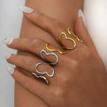 3pcs/1pc 304 Stainless Steel Ring Hollow Geometric Opening Ring, Ins Style Personalized Accessory, Ring With High-End Feel, The Best Choice For Holiday Gifts And Daily Matching, Suitable For Daily Gatherings And Parties, The Best Gift For Girlfriends And Wives - Multicolor - View 1