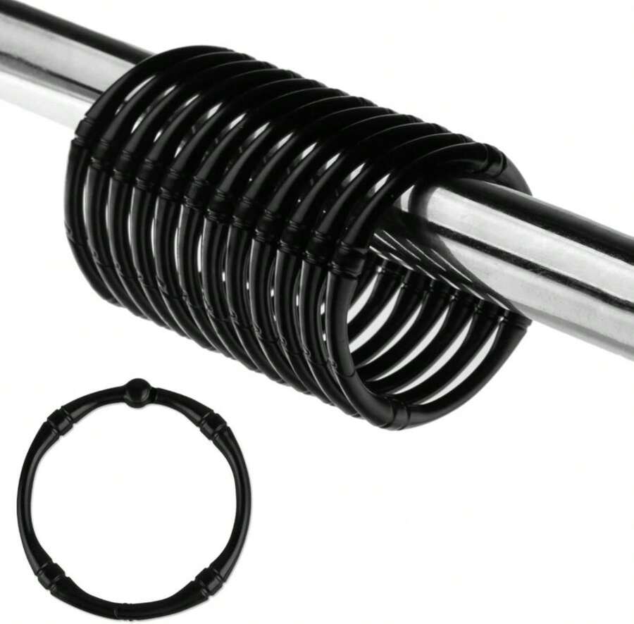 TCMAO Shower Curtain Hooks, Rustproof Decorative Shower Curtain Rings Metal Round Shower Hooks For Bathroom Shower Rod, 12 Pack (Black) - ColorA - View 1