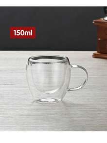1pc Double Layer Glass Coffee Mug With Handle, Heat-Resistant Thermal Insulation, Simple And Transparent - Transparent - View 10
