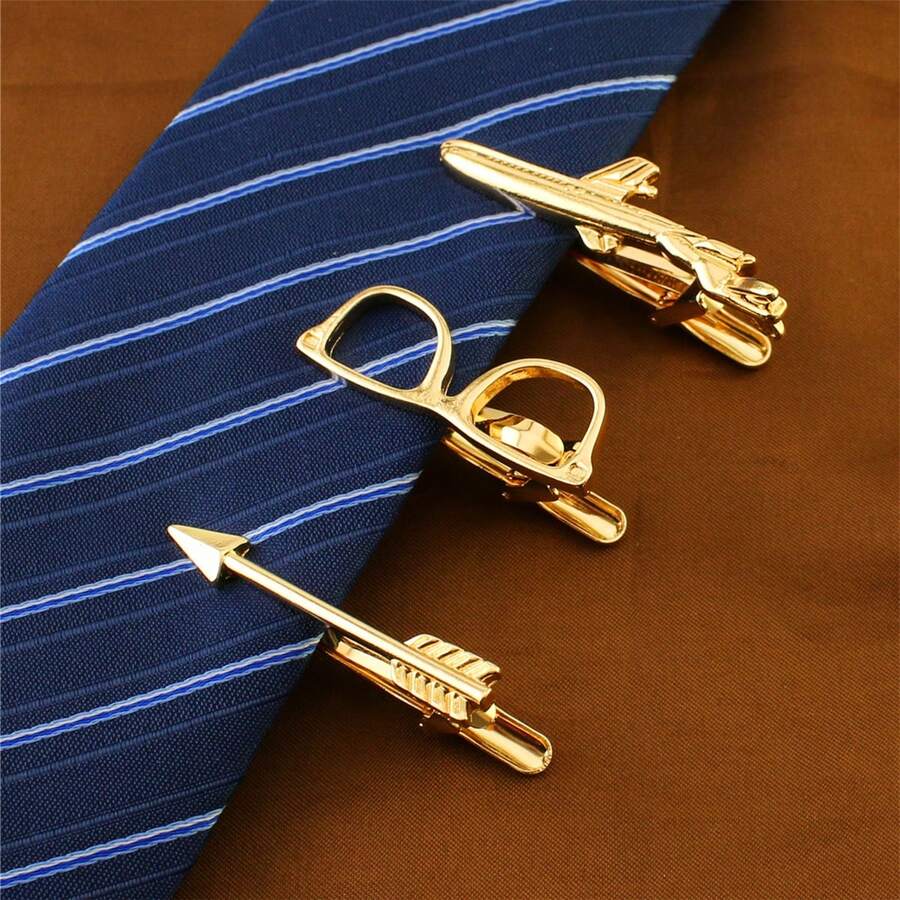 1pc Punk Style Personalized Gold-Tone Tie Clip, Suitable For Men's Formal Occasions - Gold - View 1