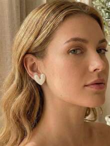 Pink Enamel Heart Stud Earrings For Women Gold Plated Asymmetric Heart Earrings Sweet Fashion Daily Jewelry Summer Beach Vacation Bikini Accessories Attractive Clothes, Wedding Dresses Accessories - Versatile JewelryPerfect For Wearing While Swimming, Bathing, Exercising, Great For Valentines Day, Birthday, Mother Day, And Vacation Surprises. - Multicolor - View 10