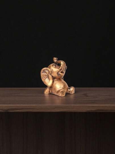 Mini Elephant Home Accent - Antique Finish Decorative Figurine For Bookshelf Desk Bathroom Vanity (Good Luck Symbol)
