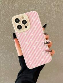 Bow Stripe Painted Anti-Drop Perforated Beige Fashionable Minimalist Anti-Drop Phone Case Compatible With IP 17/IP 17PRO/ Ip16/Ip 15 XR /7/8 /Ip 16 Promax /Ip 13 Case/Caseiphone15Promax/12PROMAX/13PROMAX/14PROMAX 13 14 11 12p14 P11 Soft Shell P12 Anti-Drop XS.XR /78P.78GES2 Compatible Galaxy Redmi 10/9/Note9/12c/Note11pro/Note8Pro/9C/9a/ Anti-Drop Phone Protective Cover - Multicolor - View 4