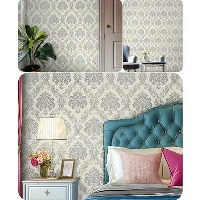 1 Rotolo di carta da parati autoadesiva con motivo floreale europeo, impermeabile, adatta per soggiorno e camera da letto per creare uno sfondo caldo, a prova di umidità, adatta per uso domestico, 45cm x 100cm / 300cm / 500cm