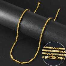 1pc Vintage Textured 14k Gold Plated Copper Square Cuban Statue Necklace, Hip Hop Style For Men Everyday Wear - Gold - View 2