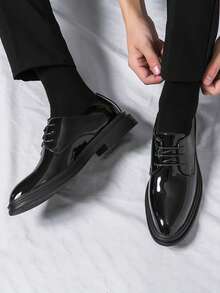 男士正装鞋黑色漆皮休闲鞋，奢华复古设计师男士尖头商务婚鞋，优雅绅士社交鞋简约系带德比鞋，舒适圆头牛津鞋，价格亲民的高端质感系带纯色软底轻便休闲鞋，优雅时尚商务正装鞋通勤西装皮鞋，办公室派对婚礼新郎鞋晚宴约会节日礼物春秋季皮鞋，品牌返校学院风莫卡辛鞋 - 黑色 - 查看 20