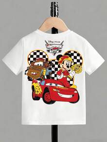 Disney Casual Lightning McQueen Double-Sided Kids' Tee – Versatile White Short Sleeve Top With Race-Themed Print For Mix-And-Match Outfits - trắng - Xem 4