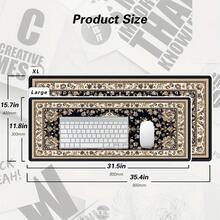 XXL 防滑桌垫，卡通图案桌垫，超大鼠标垫，缝边设计，适用于电脑、办公和游戏（黑色波斯风格）办公桌办公用品办公装饰 - 鼠標墊 - 查看 4
