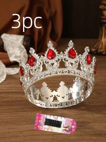 1 Peça/Conjunto de 3 Peças Coroa Nupcial de Liga Barroca Multicolorida Cristalina Redonda Cheia de 10*5cm, Adequada para Príncipe, Rainha, Casamento, Festa, Aniversário, Fotografia, Decoração de Bolo de Aniversário, Banquete e Decoração Floral, Verão, Praia, Festival, Elegante - Multicolorido - Visão 9