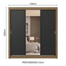 Ropero Closet Madesa 3 Puertas 1 Espejo Color Marrón y Negro 01 - Marrón y Negro - Ver 3