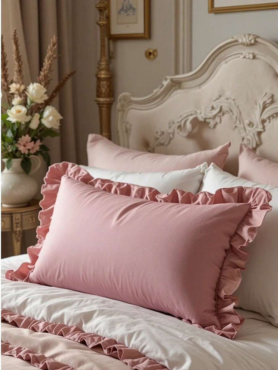 Set Of 2 Luxury Ruffled Cushion Covers 30x50cm For Decoration - Rosa vieja - Ver 1
