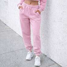 Women's Comfortable Jogger Sweatpants For Winter, Plain - 粉色 - 查看 1