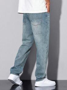 Shendy Vendy Men's Slim Pants, Fashion Stretch Skinny Denim Pants, Classic Men's Jeans With Pocket - 中等水洗藍 - 查看 2