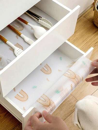 1卷100cm*30cm彩虹图案防滑抽屉垫，多用途EVA材质，防油防污，适用于厨房、浴室、书桌、冰箱等，易于裁剪，防潮易清洁，是厨房收纳的好帮手，设计简约，表面光滑，厨房配件。