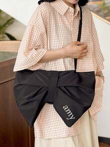 Personalized Bow Tote Bag Y2K Japan Kawaii Single Shoulder Fabric Bag Customized Name's Women Canvas Bag Student Large Capacity Tote Bag Storage Crossbody Bag - Multicolor - View 6