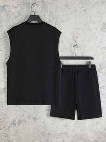 Bộ đồ nam GRDR gồm áo tank top và quần short màu trơn, kiểu dáng thường ngày. - màu đen - Xem 4