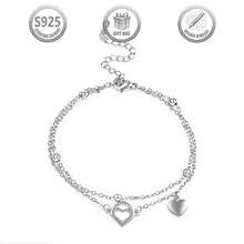 1件优雅925纯银镂空水滴心形手链，适合日常、派对、节日、约会、送礼。 - 白金 - 查看 3