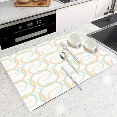 1pc Soft Swirl Pattern Multipurpose Absorbent Mat, Polyester Waterproof Countertop Protector Pad For Kitchen, Dining Table, Dish Drying, Washing Machine, Coffee Maker, Bathroom Vanity, Kitchen Accessories, Party Supplies
