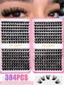 MEM 416/384片仿貂毛假睫毛簇，DIY睫毛嫁接 - 高级D型卷翘浓密自然假睫毛簇，可重复使用，轻盈易戴 - 假睫毛簇，单根假睫毛，睫毛，假睫毛 - D - 查看 10