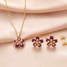 Juego de collar y pendientes de flor de cerezo para mujer chapado en oro de 18 quilates hipoalergénico juego de joyas de flores Sakura regalos para mujeres y niñas Metal circonita - como en la foto - Ver 7