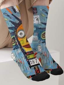 1 Pair Of Men's Novelty Socks With 3D Digital Print Skull Design, Mid-Calf Socks With 360° Print, Creative And Funny Socks, Couple Gift Socks, Suitable For All Seasons - Multicolor - View 11