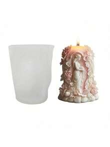Floral Goddess Embossed Cylinder DIY Handmade Fragrance Plaster Multifunctional Silicone Mold - White - View 5