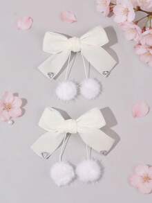 2 chiếc kẹp tóc màu be cho bé gái, đính quả bông trắng mềm mại và trang trí pha lê hình trái tim, phụ kiện tóc thanh lịch và dễ thương cho sử dụng hàng ngày, lễ hội, tiệc tùng, dành cho tuổi teen. - Màu be - Xem 3