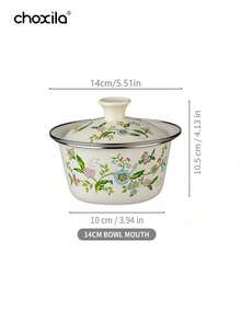 1 pieza Tazón de arroz con tapa con diseño esmaltado, tazón de sopa, tazón para fideos instantáneos, tazones esmaltados, material metálico resistente a los arañazos, apto para lavavajillas, artículos de cocina esenciales para cocinar en casa y comidas de camping - Cuenco esmaltado - Ver 12