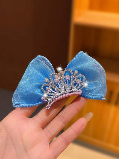 1 pieza Clip de pelo con corona de lazo azul, accesorio de pelo de princesa lindo adecuado para uso diario
