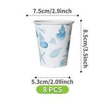 Platos, servilletas y vasos desechables con diseño de conchas en acuarela azul - Juego de suministros para fiesta de un solo uso, sirve a 8 invitados, platos de papel desechables, vajilla de fiesta adecuada para cumpleaños, bodas, fiestas temáticas, picnics familiares - Multicolor - Ver 7