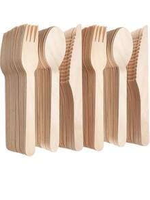 100pcs Wooden Cutlery Set - Wooden Knives, Forks, Spoons, Birchwood Ice Cream Spoons, Dessert Wooden Spoons For Outdoor, Party, Camping And Picnic - Apricot - View 11