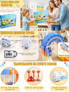 儿童电动火车套装，67/83/131/160块3D DIY轨道搭建套件，包含火车和交通标志，STEM汽车玩具套装，适合3-8岁男孩女孩，生日礼物，托马斯和朋友火车，蒙特梭利玩具，火车，汽车，积木套装，圣诞礼物，男友礼物，积木，情人节礼物，男孩玩具，儿童玩具，恐龙 - QYL軌道車 - 查看 10